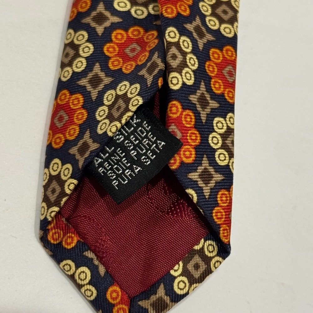 Gorsart‎ Clothes Silk Tie Mens OS Navy Orange Ornate Geometric Medallion Formal - Picture 7 of 7